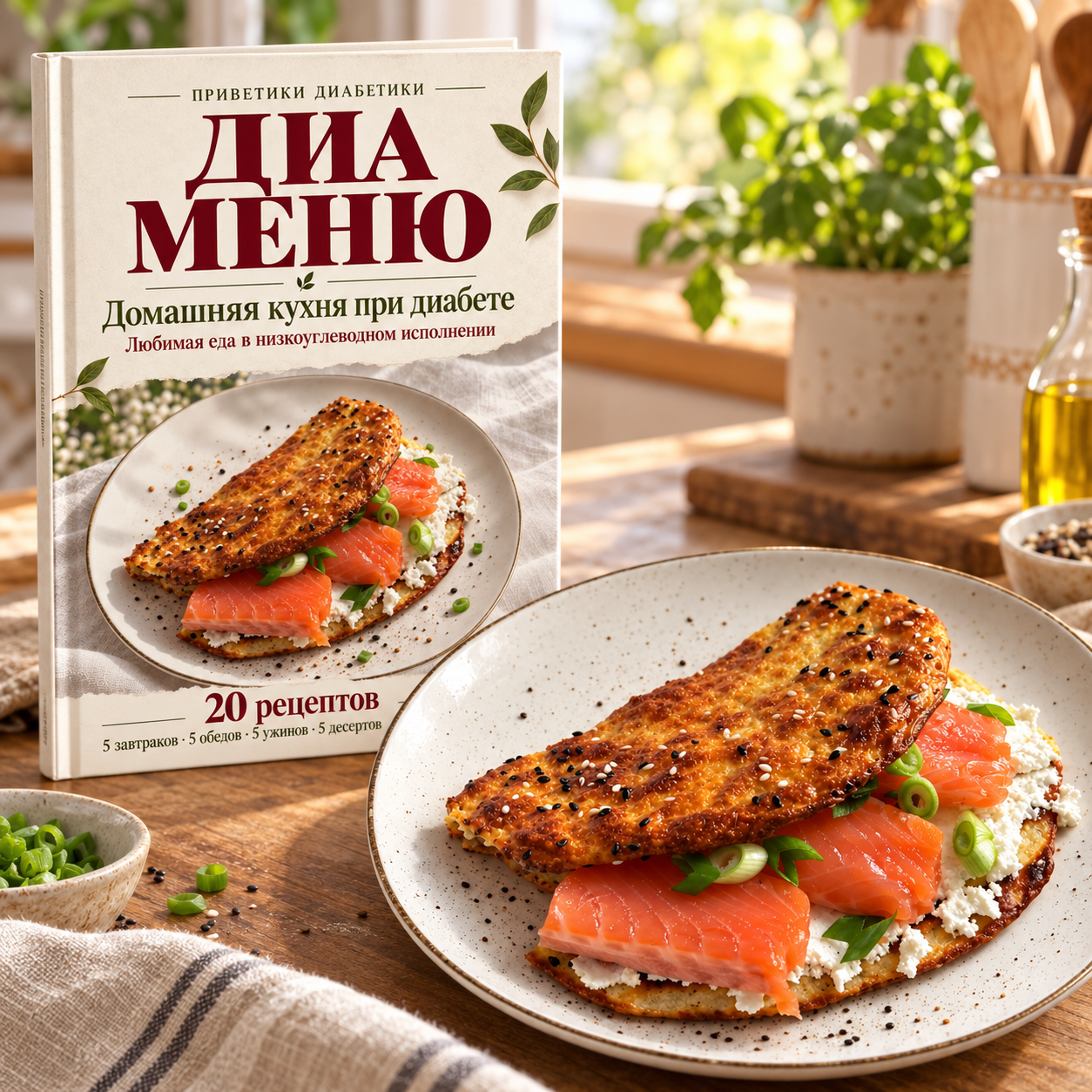 ДИА МЕНЮ: книга рецептов и творожная лепёшка с форелью